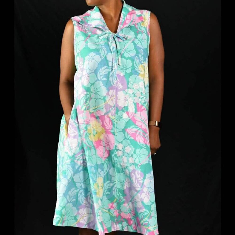 Vintage Floral Patio Dress Shift Tent Pastel House Lounge Housedress Size Medium